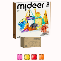 SADA Stavebnica Dinosaury 48 ks + Magnetické dieliky teplé farby CELKOM 68 ks