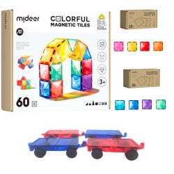 SADA Stavebnice 60 ks + Magnetické dieliky CELKOM 100 ks + Podvozky 4 ks